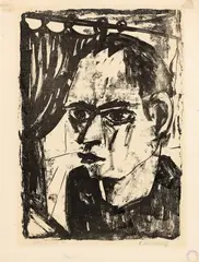 Mann“ (Selbstbildnis) by Max Kaus, 1921, Lithographie auf Japan, sold Nov 2014