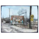 Warehouse by Nadine Charlsen, Watercolor on paper mounted to painted panel, sold Oct 2023