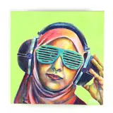 Amna, Student" from the Technicolor Muslimah Series by Saba Taj, Oil on canvas, sold Oct 2023