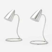 Table lamps pair by Machine Age, c. 1930, spun aluminum, sold Aug 2022