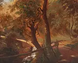 Natürliche Brücke über die Tamina bei Pfäfers", 1852 by Ulrich, Johann Jakob Ii., oil on paper, offered Dec 2015
