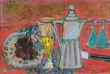 Stillleben mit Kirschen, Krug und Glas, 1948 by Adolf Herbst, oil on panel, sold Dec 2015
