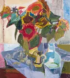 Sonnenblumen", 1976 by Hannes Gruber, oil on canvas, sold Dec 2015