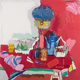 Rotes Stilleben", 1971 by Carlotta Stocker, acrylic, sold Dec 2015