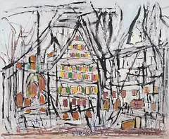 Künsterhaus - i Boswil", 1970 by Walter Arnold Steffen, oil on canvas, sold Dec 2015