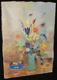 Stillleben mit Blumenstrauss und kleiner Kassette by Margherita Osswald-Toppi, oil on canvas, sold Dec 2015