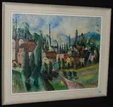 Dorf mit Bäumen", 1917 by Henry Wabel, oil on canvas, offered Dec 2015