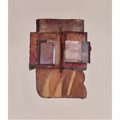 Shield by Mim Spertus, 1982, mixed media collage, sold Jan 2024