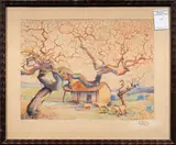 Pastoral Landscape by Arturo Lopez Rodezno, 1943, watercolor, sold Jan 2024