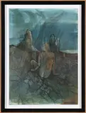 Figures Seated in a Landscape by Aubrey Nakao, ink and watercolour on paper, sold Mar 2026