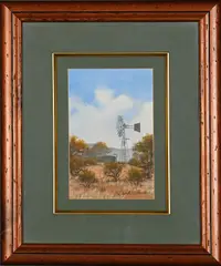 Landscape with Wind Pump by David Johnson, pastel on paper, sold Mar 2026