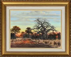 Roadside Baobab by Nico Coetzee, oil on canvas mounted on board, sold Mar 2026