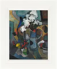 Abstract Still Life by Eben van der Merwe, oil on canvas mounted on board, sold Mar 2026
