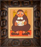 Monk Reading Playboy Magazine by Xavier Cugat, Oil on Board, sold Apr 2025