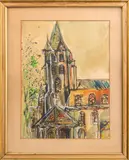 Church Scene by Mary Jo Schwalbach, Gouache on Paper, sold Apr 2025