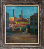Factory Landscape Scene by Maximilian Reinitz, 1929, Oil on Canvas, sold May 2025