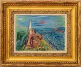 Les Jetees de Deauville-Trouville" [The Deauville-Trouville Jetties] by Raoul Dufy, circa 1930, Oil on Canvas, sold May 2025