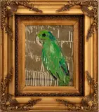 Green Parakeet by Hunt Slonem, 2015, Oil on Wood Board, sold May 2025