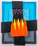 Abstract Surrealist Wall Sculpture by Domenick Capobianco, oil painting on stacked canvases mounted on board, sold May 2025