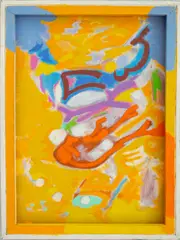 Abstract Composition by Lawrence Glickman, Acrylic on Canvas and Wood, sold May 2025