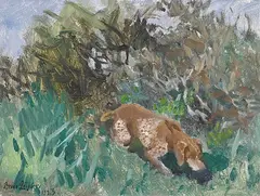 Studie eines Jagdhundes by Bruno Liljefors, 1923, oil on panel, offered Sep 2015