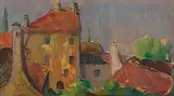 Ansicht eines Dorfes by Guido Gonzato, oil on board, sold Sep 2015