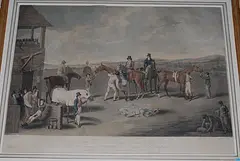 Racing scenes: "Preparing to Start" / "Coming In by Jacques-Laurent Agasse, 1802, mezzotint, sold Sep 2015