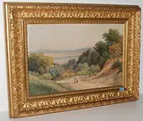 Landschaft mit Spaziergängern by Frankreich, 2.Hälfte 19.Jh., 1895, oil on panel, offered Sep 2015