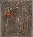 Russisch, um 1800 by Hl. Georg mit Oklad, tempera, sold Sep 2015