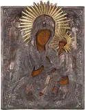Russich, um 1850 by Gottesmutter von Tichwin mit Silberoklad, tempera, offered Sep 2015