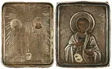 Russisch, um 1900 by Lot: 2 Anhänge-Ikonen mit Silberoklad, tempera, offered Sep 2015