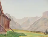 Ausblick auf Säntis und Altmann", Brülisau, August 1929 by Hans Arnold Zeller, oil on board, sold Sep 2015
