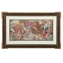 Depicting a supernatural battle scene by Probably Tsukioka Yoshitoshi, woodblock print, sold Jan 2025