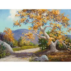 Golden Sycamore by Joane Cromwell, oil on canvas affixed to board, sold Feb 2024