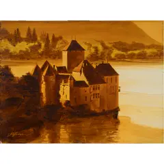 Chillon Castle by Ed Diffenderfer, acrylic on board, sold Feb 2024