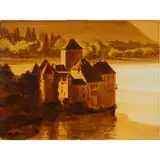 Chillon Castle by Ed Diffenderfer, acrylic on board, sold Feb 2024