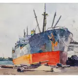 Untitled (Cargo Ship) by Winthrop Duthie Turney, 1938, watercolor, sold Feb 2024
