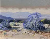 Indigo Bush by Carl Sammons, oil on canvas affixed to board, sold Feb 2024