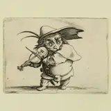 The Masked Fiddler," circa by Jacques Calllot, etching on paper, sold Feb 2024