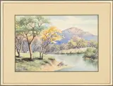 Landscape with Mountain by Joan Evans, watercolour on paper, sold Mar 2026