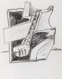 Abstract Expressionist Sculpture Study Sketch by Seymour Lipton, 1950, Oil Crayon on Paper, sold May 2025