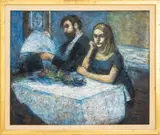 Couple at Cafe by Thomas J. Strickland, Pastel on Black Paper, sold May 2025