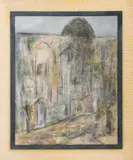 Old City by Marlene Bronstein Dubin, Mixed Media on Canvas with Collage Elements, sold May 2025
