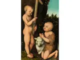 Der Junge Christus Angebetet von Johannes dem Täufer by Lucas Cranach d.Ã., oil on panel, sold Jun 2023