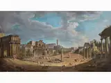 Grosses Panoramagemälde mit Blick auf das Forum in rom by Giovanni Paolo Panini, oil on canvas, sold Jun 2022