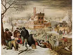 Winterlandschaft mit Eisvergnügen auf dem Schlossteich by Pieter Brueghel d. J., oil on panel, sold Jul 2017
