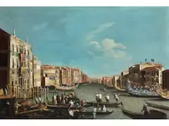 Venedig – Grosses Fest auf dem Canalgrande mit Palazzo Belloni Battagia by Michele Marieschi, oil on canvas, sold Dec 2024