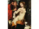 Susanna und die Beiden Alten by Vincent Sellaer, oil on panel, sold Sep 2025