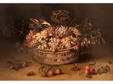 Stillleben mit Korb, Trauben und Pfirsichen by Paul Dorival, oil on canvas, sold Sep 2019