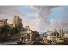 Landschaftscapriccio mit der Ponte Rotto by Luca Carlevaris, oil on canvas, offered Mar 2025